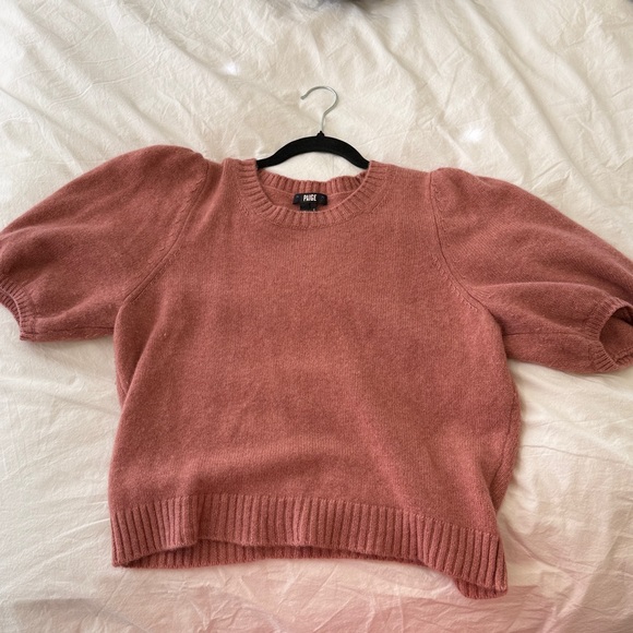 PAIGE Lucerne Cashmere Puff Sleeve Sweater, L , color rose EUC - Picture 4 of 12